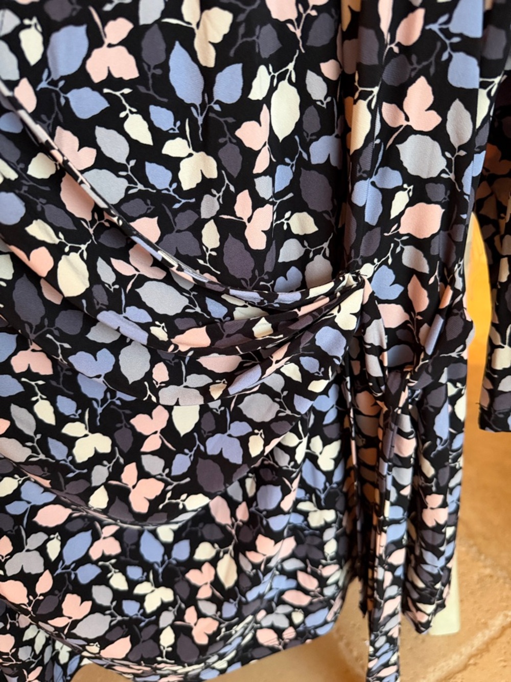 Anne Klein Black Floral Wrap Blouse with Pink, Blue and Cream Accents - Picture 5 of 5